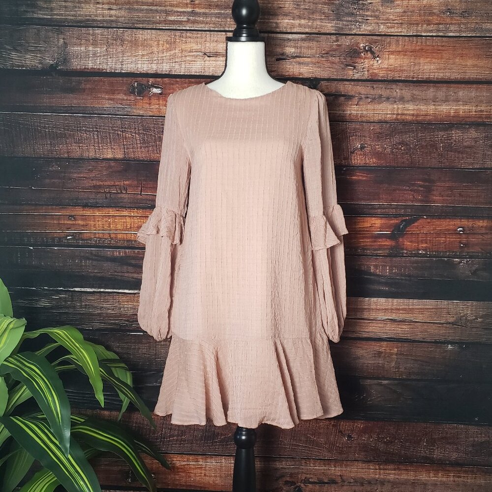 Indikah Australia Tunic Dress XS Ruffle Sleeve Pale Pink Textured Keyhole